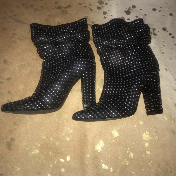 Black Studded Scrunch Boots - Picture 3 of 4